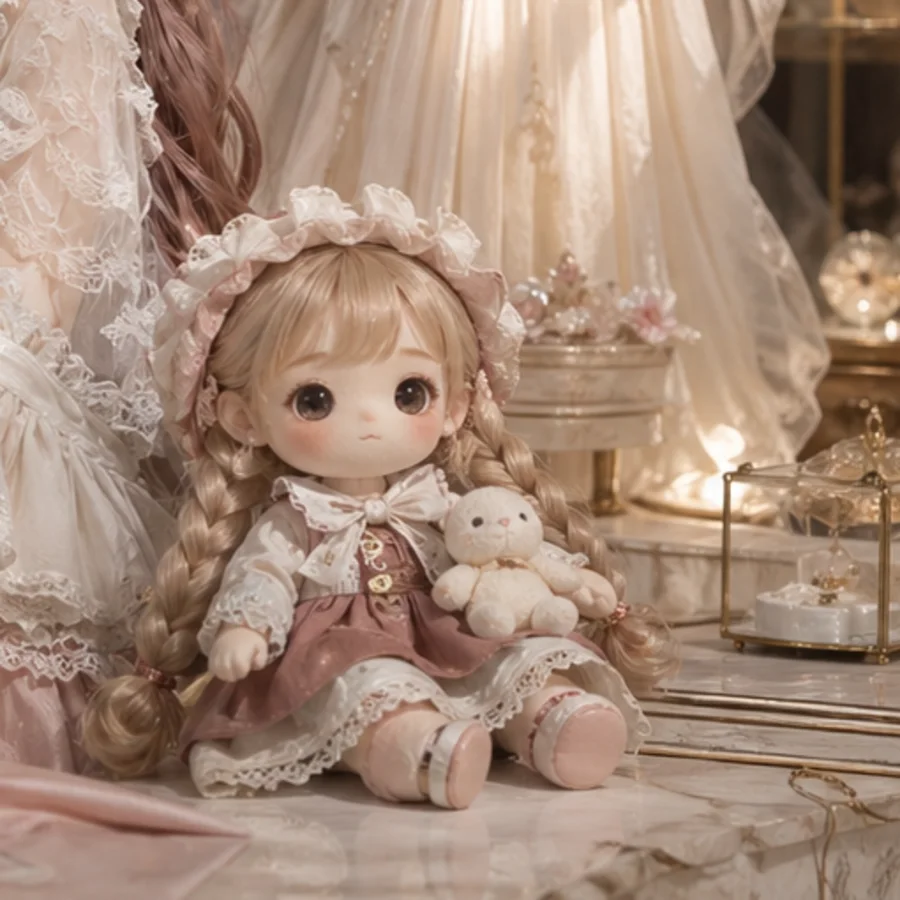 Milk Tea 15cm Cotton Doll styled in the CMDOLL porcelain atelier