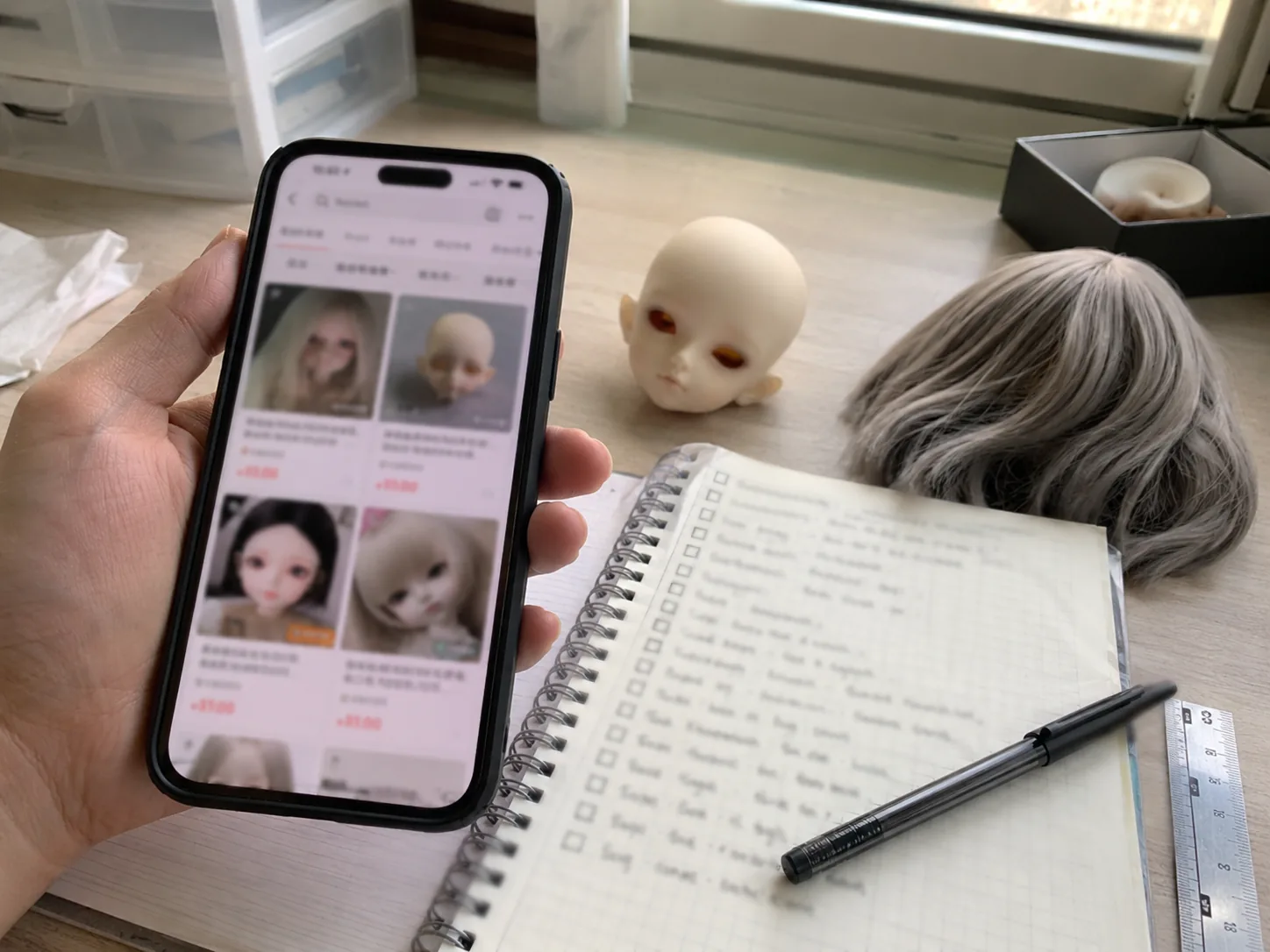 Fullset quote table: Base doll, eyes, wig, outfit, faceup, domestic freight, service handling, shipping, and optional pieces are separated line by line.