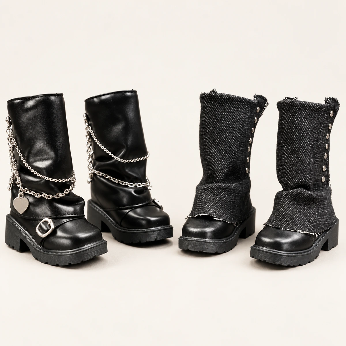 BJD Chain & Denim Boot Options — 1/4 and 1/6 Labels (Illustrative image; verify the actual item)